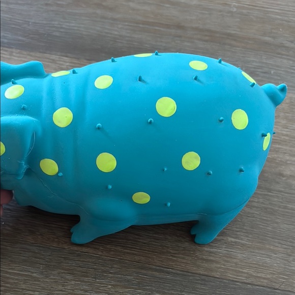 Teal Pig Dog Toy with Yellow Dots - Picture 5 of 5